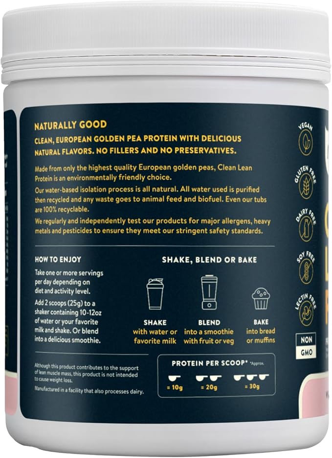 Nuzest - Pea Protein Powder - Clean Lean Protein, Premium Vegan Plant Based Protein Powder, Dairy Free, Gluten Free, GMO Free, Protein Shake, Wild Strawberry, 20 Servings, 1.1 lb