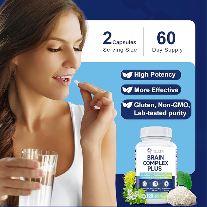 2-Pack Brain Supplements for Memory & Focus | Nootropic with Bacopa, Lion's Mane, Alpha GPC | Mental Clarity & Cognitive Support | Vitamin B6 & B12 – 240 Caps (120/Bottle)