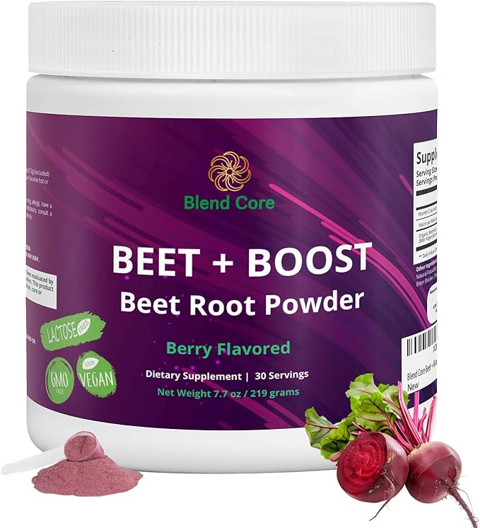 Beet + Boost Organic Beet Root Powder - Berry Flavored Super Beet - Boost Daily Nutrition, Athletic Performance, Vegan, Lactose-Free, and Non-GMO Beet Root Powder Supplement