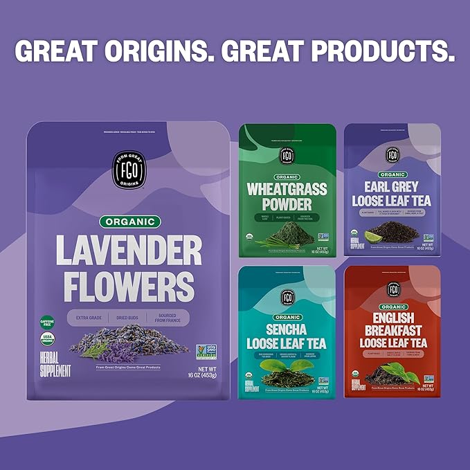 FGO Organic Dried Lavender Flowers, Extra Grade Dried Buds, Imported From France for Culinary or Sachet Bags, 16oz Bulk, Packaging May Vary (Pack of 2)