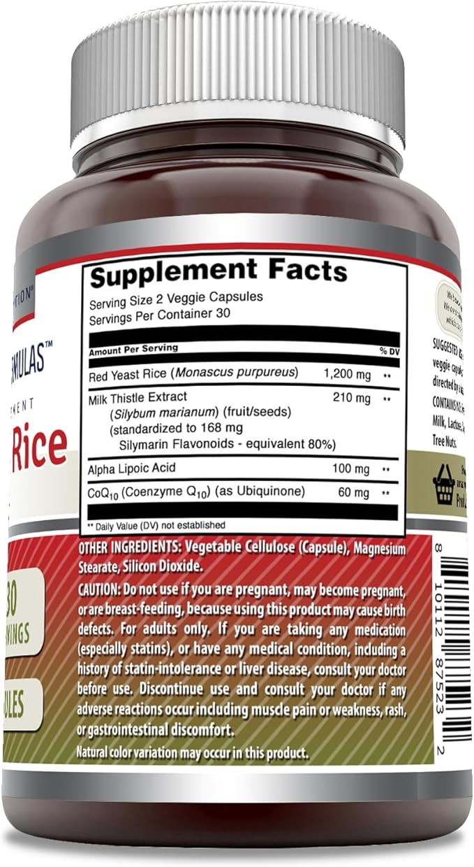 Amazing Formulas Red Yeast Rice Complex with CoQ10, Alpha Lipoic Acid & Milk Thistle Supplement |1570 Mg | 60 Veggie Capsules | Non-GMO | Gluten Free | Made in USA