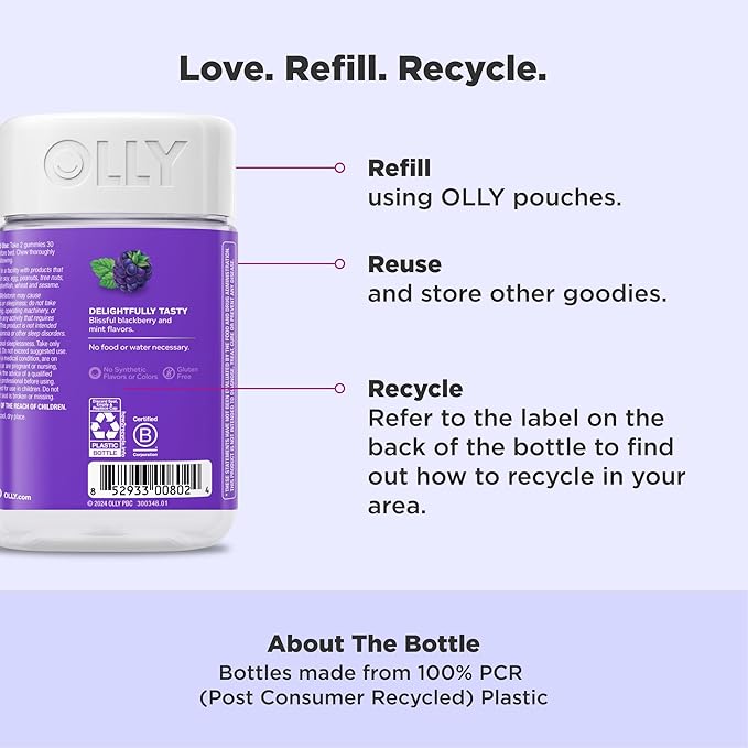 Olly Sleep Gummy, 3mg Melatonin, L-Theanine, Chamomile, Lemon Balm, Sleep Aid, BlackBerry, 90 Count