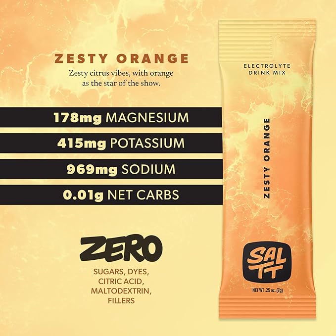 Keto Chow SALTT Electrolytes Powder Flavored Drink Mix - Zesty Orange - 30 Hydration Packets - Magnesium, Potassium, Sodium, Trace Minerals - Zero Sugar & Gluten Free - Travel Essentials