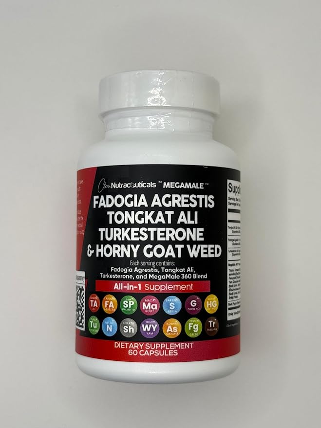 Clean Nutraceuticals Fadogia Agrestis Tongkat Ali Turkesterone Supplement with Horny Goat Weed, Saw Palmetto, Maca Root, Siberian Ginseng, Tribulus Terrestris, Fenugreek, Wild Yam - 60 Count
