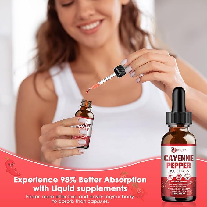 Cayenne Pepper Drops Supplement Liquid with Vitamin D3 K2, Hawthorn Berry, Organic Beet Root, Ceylon Cinnamon, Coenzyme Q10, Berberine, Ginseng Extract Supports Immune Health, 2 FL.OZ