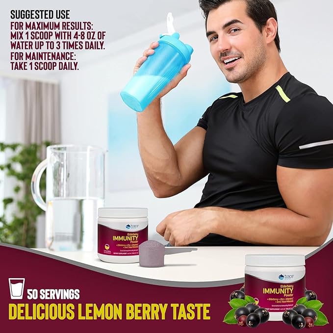 Trace Minerals Elderberry Immunity - Health Support Drink Supplement with Elderberry - Antioxidant Supplement to Support Cell Integrity & Heart Health - Lemon Berry, 6.7 oz (50 Servings)
