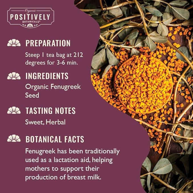 Organic Positively Botanicals Company, Fenugreek Seed Herbal Tea Bags, 20 Count