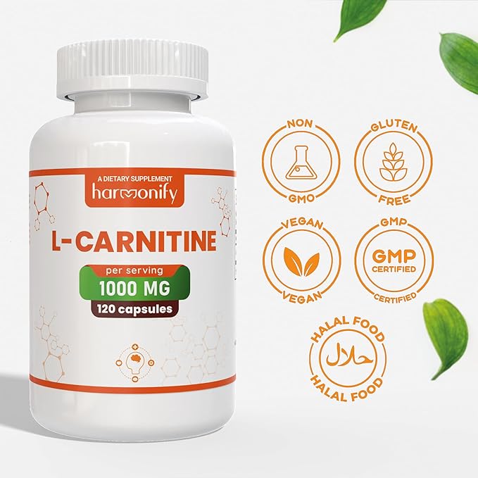 L Carnitine Supplement 1000 mg per Serving, 120 Vegetarian Capsules & Pure Form, 60 Servings