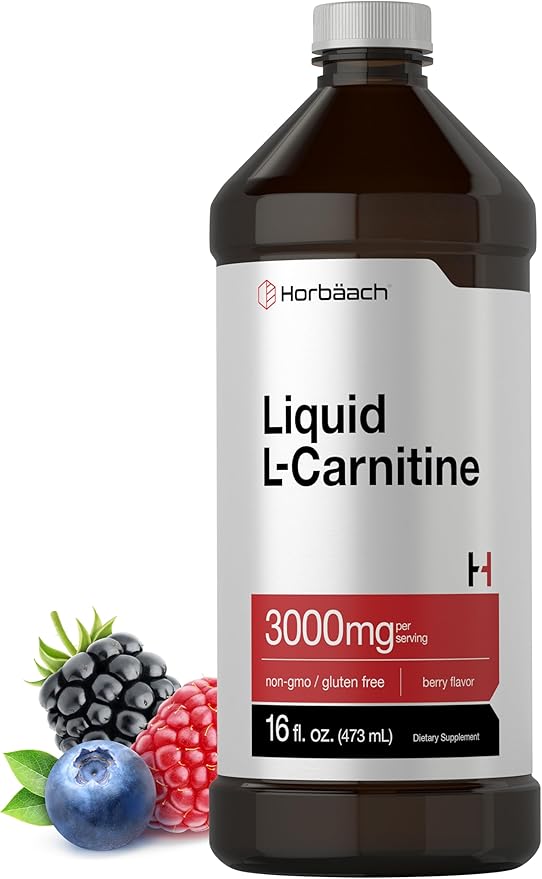 Horbäach L-Carnitine Liquid 16 oz | 3000 mg | Berry Flavor | Vegetarian Formula | Non-GMO, Gluten Free Supplement