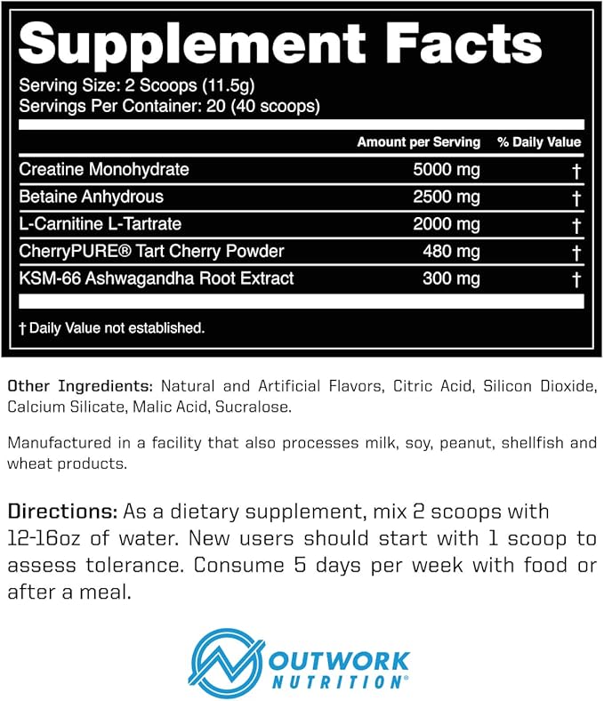 Outwork Nutrition Recovery Drink - Post Workout Recovery Powder & Creatine Monohydrate Muscle Builder for Men & Women - Creatine for Men & Women - After Workout Drink - Orange Sherbet - 230g