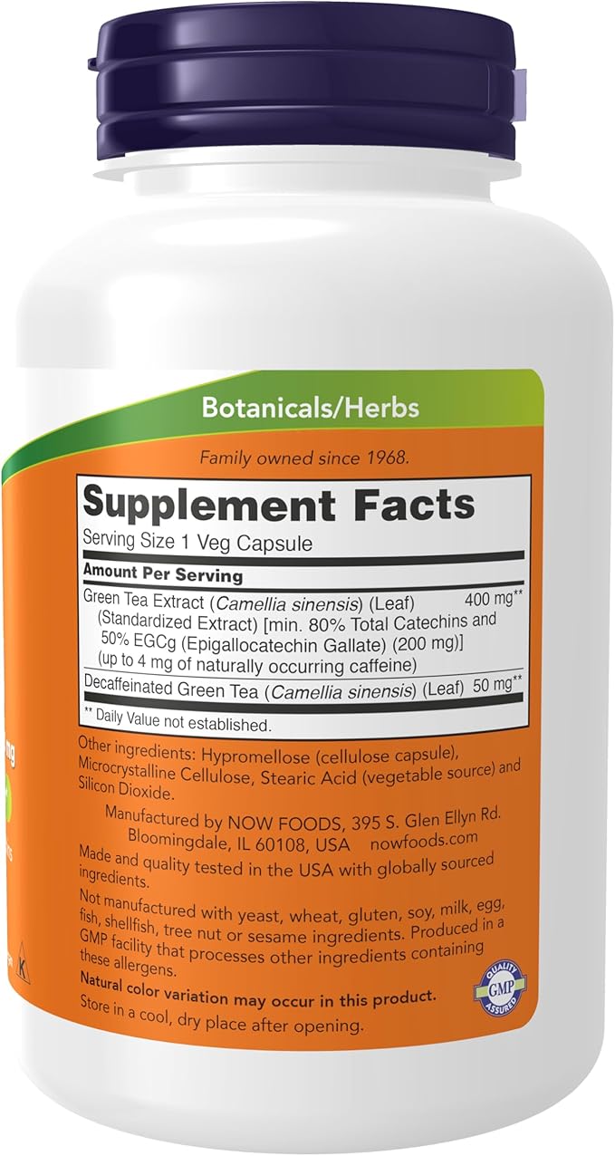 NOW Foods Supplements, EGCg Green Tea Extract ,Dietary,400 mg, Free Radical Scavenger*, 180 Veg Capsules