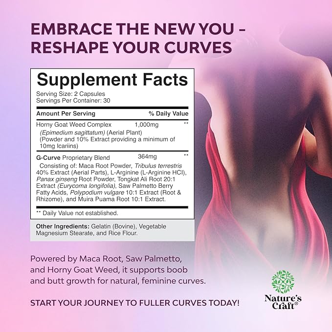 G-Curve Breast and Butt Enhancer Pills May Support Voluptuous Curves - Herbal Enhancement Pills with Horny Goat Weed for Women Saw Palmetto Extract and L-Arginine *Results May Vary