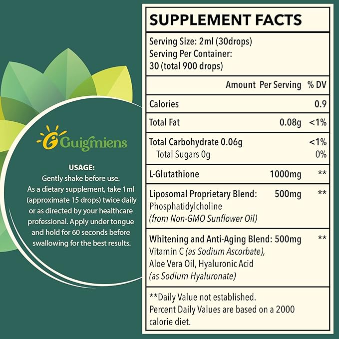 Liposomal Glutathione, Superior Absorption, Liquid Glutathione Supplement, Powerful Antioxidant, Liver Detox, Immune Enhancer, Soy-Free, Non-GMO, Vegan & Gluten Fre, 4 fl.oz,1500 mg