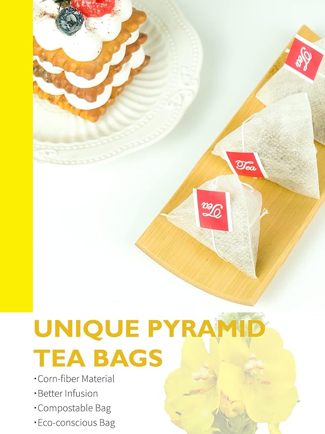 TeeLux Mullein Leaf Tea Bags, 3g/Bag, 30 Count, Natural Mullein Leaves, Caffeine Free, Biodegradable Corn Fiber Pyramid Tea Bags