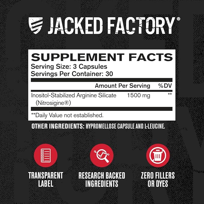 Jacked Factory Essentials Nitric Oxide Booster - Patented Bonded L-Arginine Silicate 1500mg Pre Workout Supplement for Muscle Growth, Pumps, Vascularity and Energy - 90 Veggie Pills