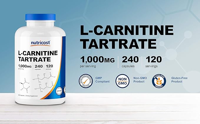 Nutricost L-Carnitine Tartrate 500mg, 240 Capsules - 1000mg Per Serving (2 Bottles)