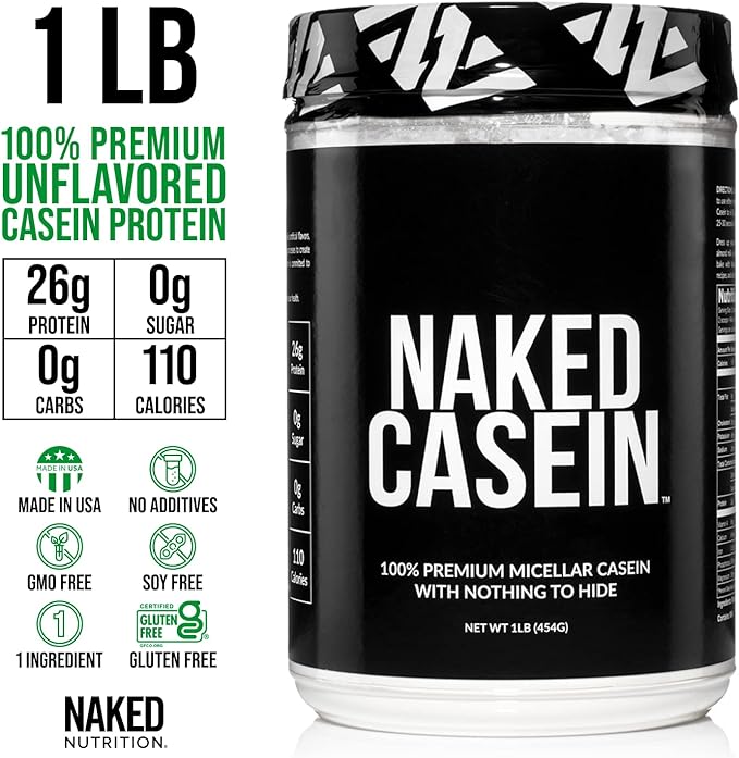 NAKED Casein - 1Lb Micellar Casein Protein - Bulk, GMO-Free, Gluten Free, Soy Free, Preservative Free - Stimulate Muscle Growth - Enhance Recovery - 15 Servings