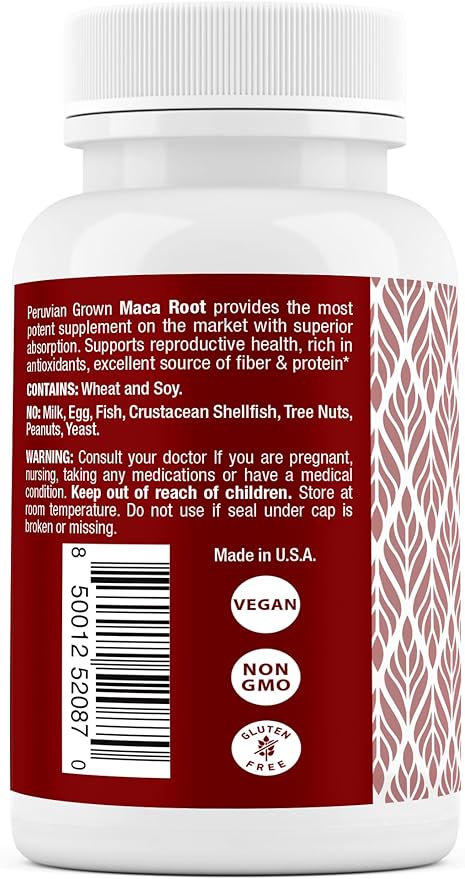 Safrel Organic Maca Root Black, Red, Yellow 1900 MG per Serving - 120 Vegan Capsules Peruvian Maca Root Gelatinized 100% Pure Non-GMO Supports Reproductive Health Natural Energizer