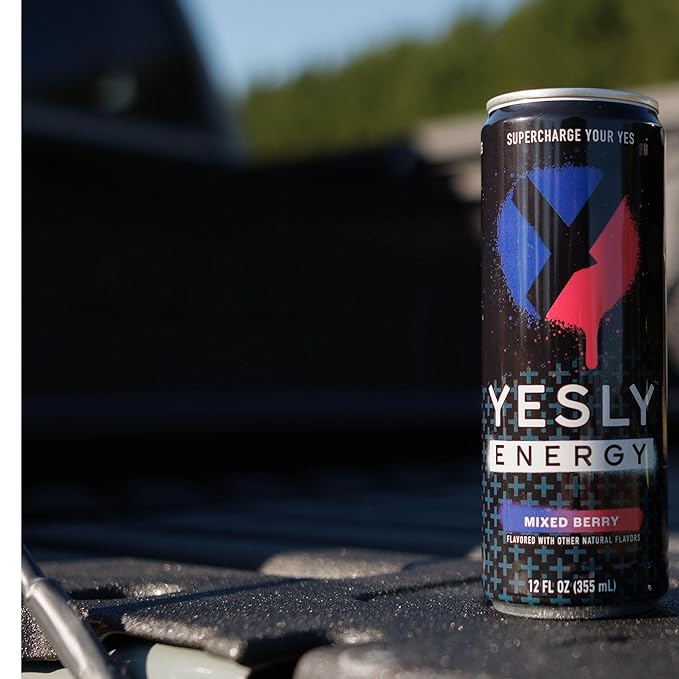 Yesly Energy Drink, Mixed Berry, Naturally Flavored Sparkling Energy Water With Electrolytes, Magnesium, Potassium, Vitamin C, B6 & B12, Natural Caffeine From Green Tea, 12 Fl Oz Cans, 12 Pack