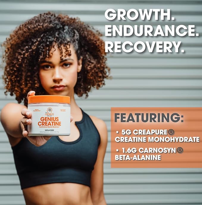 Genius Micronized Creatine Monohydrate Powder, Post Workout Supplement, Unflavored - 100% Naturally Flavored & Sweetened - Supports Muscle Building, Cellular Energy & Cognitive Function – 170g