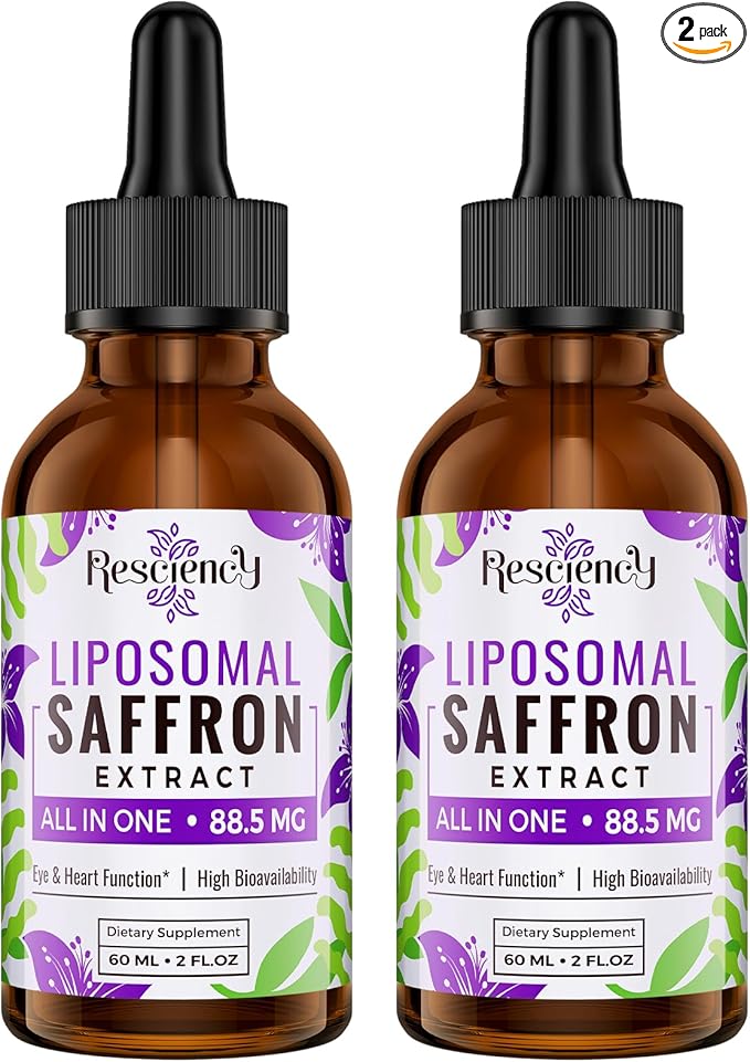 Saffron Supplements - 88.5 mg Saffron Extract Better Bioavailability Liposomal Drops for Mood, Energy, Vision & Focus with Ashwagandha, Turmeric, Magnesium, Zinc, Vitamin B12 & D3, 60 ml, 60 Servings