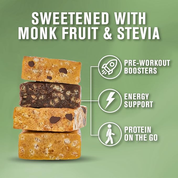 NaturalSlim Protein bars with Ashwagandha & Turmeric - High Protein Snacks Sweetened with Monkfruit & Stevia - Low in Carbohydrates & Low Calorie Snacks - Peanut Butter Chocolate Chip 8 bars/Box