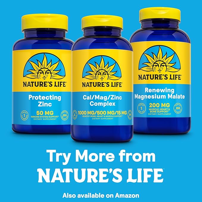 NATURE'S LIFE Cal Mag Zinc Complex 1000mg / 500mg / 15mg - Calcium Magnesium Zinc Supplement w/Vitamin D and Boron - Bone Health, Muscle and Heart Health Support, 60 Day Guarantee, 62 Serv, 250 Caps