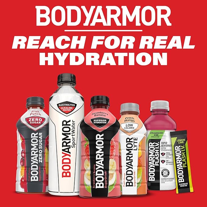BODYARMOR Flash I.V. Electrolyte Beverage, Grape, Hydration Drink with Coconut Water For Rapid Rehydration, Post Workout Recovery, 20 Fl Oz (Pack of 12)