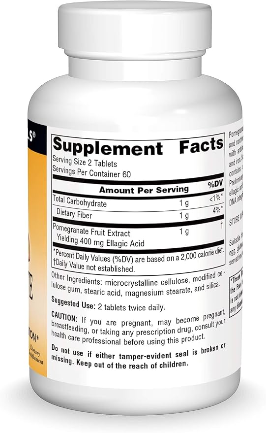 Source Naturals Pomegranate Extract 500mg Complete Whole Fruit Ellagic Acid Antioxidant & Added Fiber - 120 Tablets