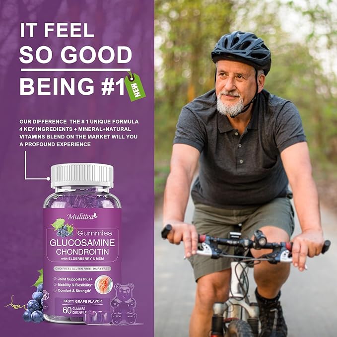 Glucosamine Chondroitin Gummies - Extra Strength Joint Support Supplement with MSM & Elderberry for Natural Joint, Antioxidant Immune Support for Adults, Men & Women-Sugar-Free (2 Pack)