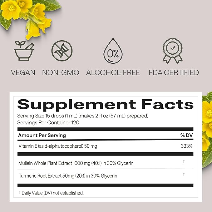 Mullein Drops for Lungs - Lung Support Supplement with Turmeric, Vitamin E, & Mullein Leaf Extract