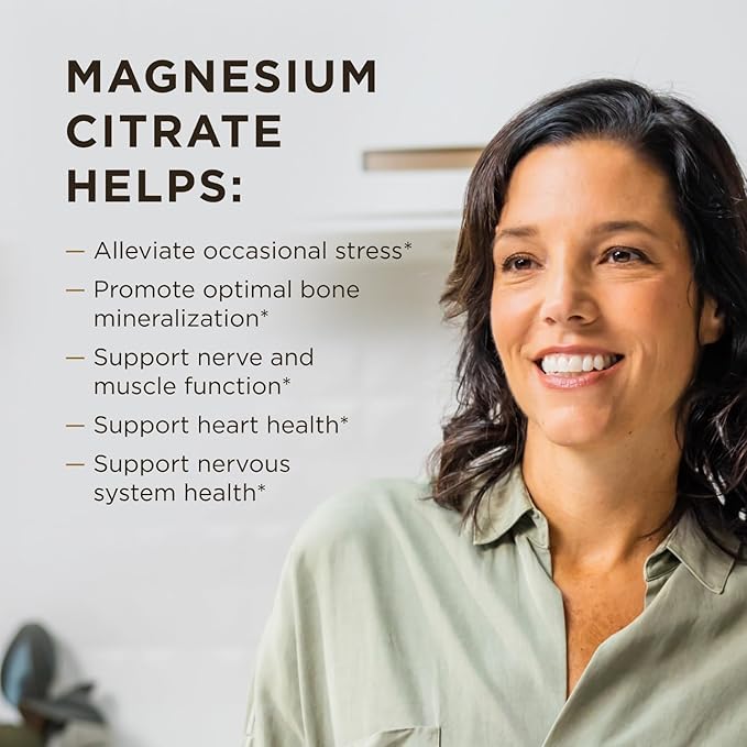 Solgar Magnesium Citrate, 120 Tablets - Promotes Healthy Bones - Supports Nerve & Muscle Function - Non GMO, Vegan, Gluten Free, Dairy Free, Kosher - 60 Servings, Standard Packaging