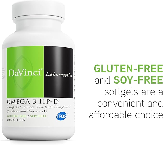 DAVINCI Labs Omega 3 HP-D - Dietary Supplement to Support Immune System, Healthy Joints and Cardiovascular and Skin Health* - with Vitamin D3 and More - Gluten-Free - 60 Softgels