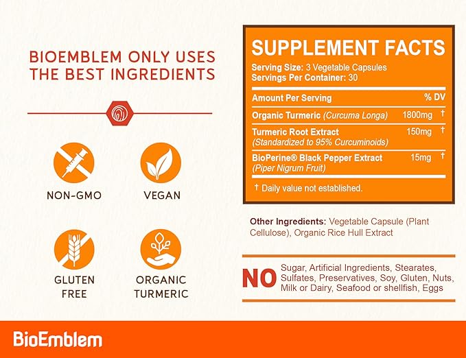 BioEmblem Turmeric Curcumin Supplement with BioPerine and CoQ10 with BioPerine