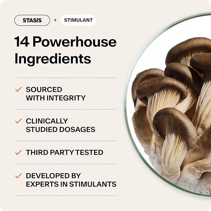 Stasis Daytime Energy & Focus Supplement to Pair with Your Stimulant - New & Improved Formula for All-Day Energy, Mood & Brain Support - Nootropics with Added CoQ10 & Rhodiola Rosea (25 Servings)