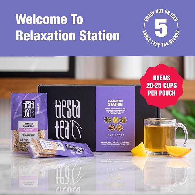Tiesta Tea - Herbal Loose Leaf Father’s Day Tea Gift Set Sampler | Medium to No Caffeine | Hot & Iced Ready | Assorted Chamomile, Ginger, Citrus and Lavender Herbal Blends | 5 Pouches