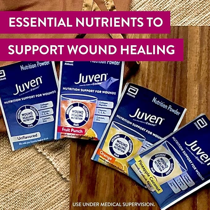 Juven Therapeutic Nutrition Drink Powder Including Collagen Peptides, Amino Acids, and HMB For Wound Healing Support, Unflavored, 30 Packets