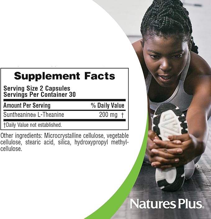 Natures Plus PRO Suntheanine L-Theanine - 60 Capsules - Supports Calm Alertness, Healthy Relaxation & Improved Rest - Non-GMO, Vegan & Gluten Free - 60 Servings