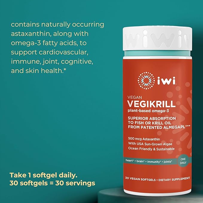 Iwi Omega-3 Essential & Vegikrill Omega-3 Bundle, 30 Servings, Vegan Plant-Based Algae Omega 3, Krill & Fish Oil Alternative, No Fishy Aftertaste
