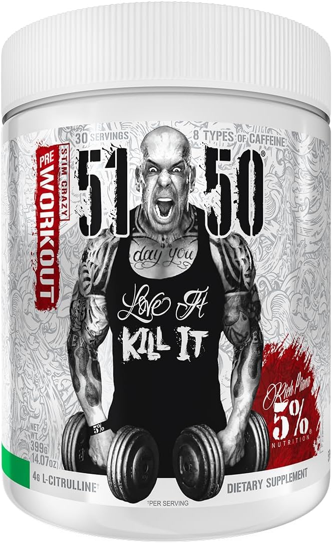 5% Nutrition Rich Piana 5150 High Stim Pre-Workout Powder | Extreme Energy, Focus, Pumps & Endurance | 400 mg Caffeine, Citrulline, Beta Alanine, N-Acetyl L-Tyrosine | 30 Srvgs (Green Apple)