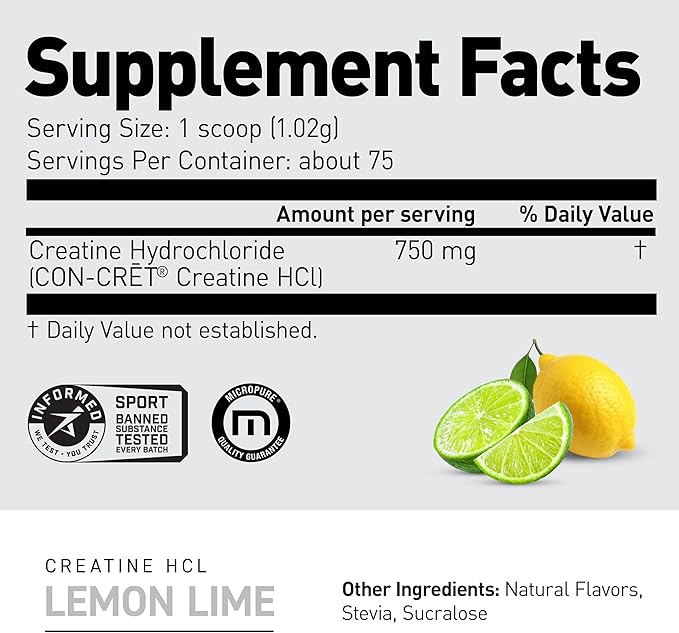 Kaged Creatine HCl Powder, Lemon Lime, Muscle Building and Recovery Supplement, Patented Formula, Highly Soluble Powder, 75 Servings
