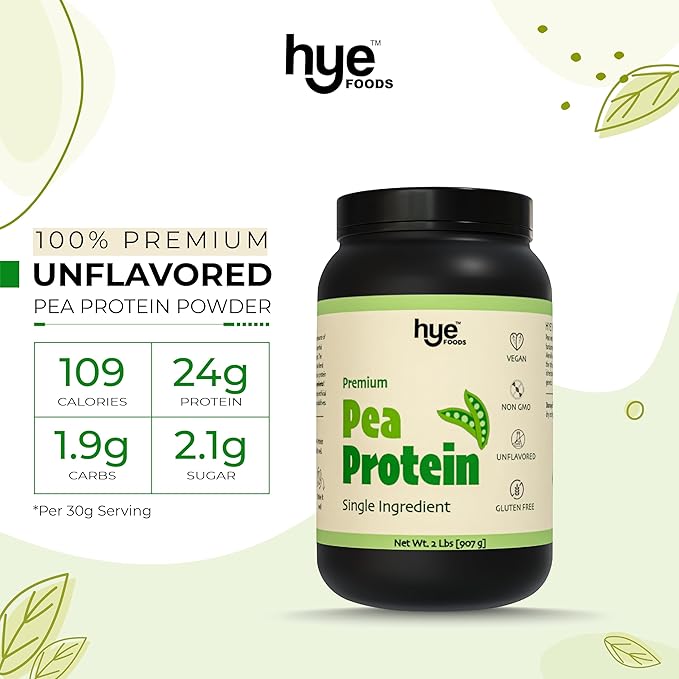 HYE FOODS Premium Pea Protein Powder | 2 lb | Vegan Protein Powder | Gluten Free | Unflavored | Easy to Digest | 100% Peas | 30 Servings