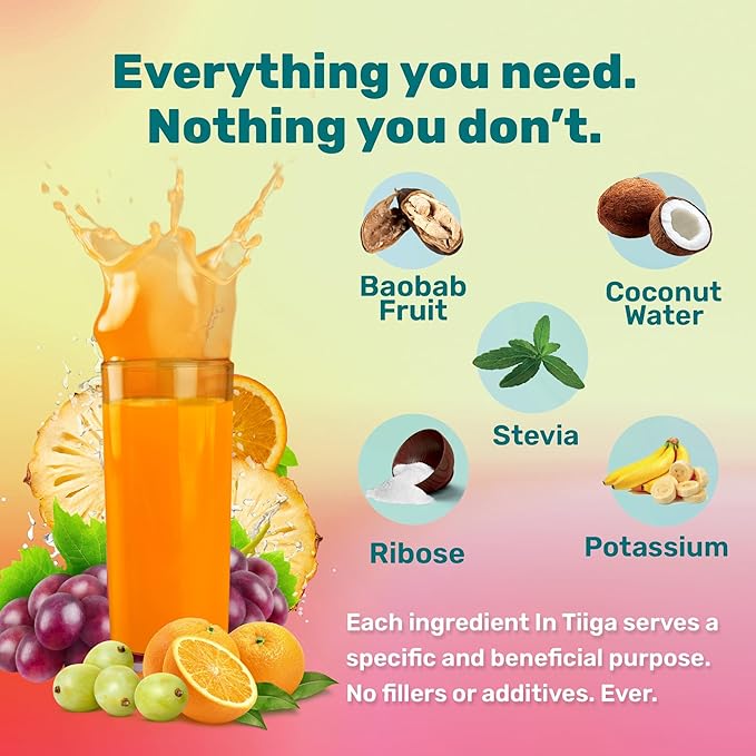Tiiga 2-in-1 Gut Health + Hydration Drink Mix – Natural Debloat Formula with 75%+ Baobab & Coconut Water. High in Antioxidants, Prebiotics, Zero Added Sugar, Supports Digestion, Energy & Helps Debloat