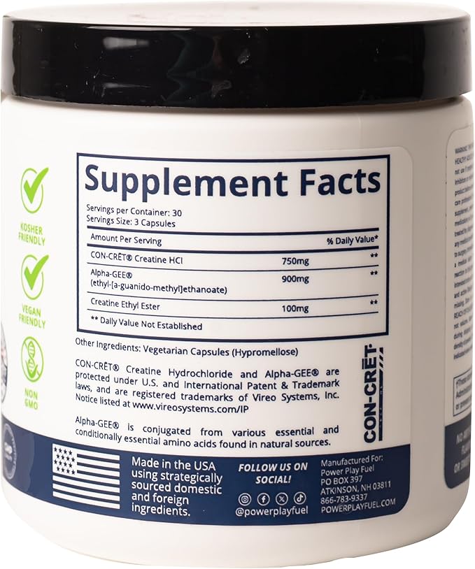 CREATINE HCl + Recovery Capsules for Men and Women, Muscle & Brain Health, Cognitive Function, Immune Support - 90 Vegetable Capsules