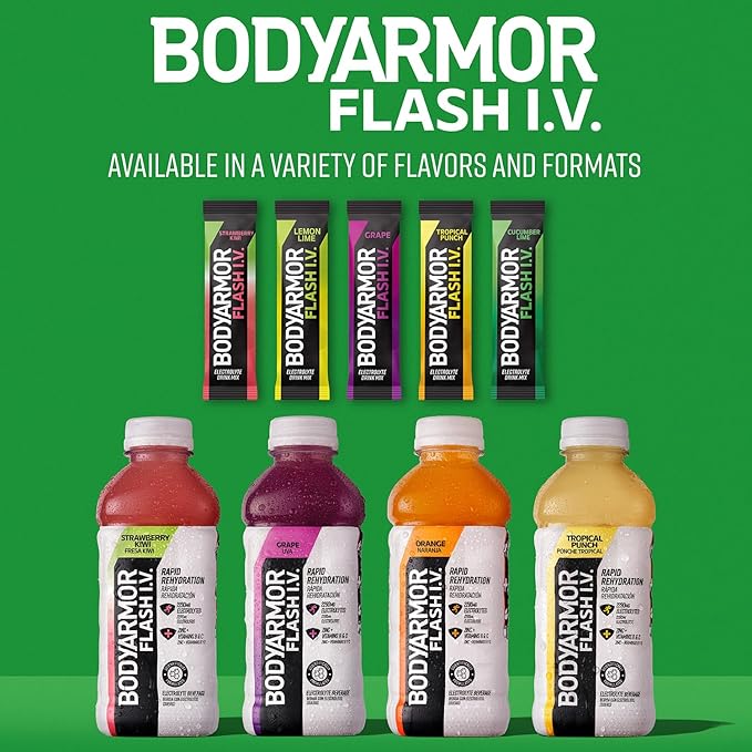 BODYARMOR Flash IV Electrolyte Packets, Grape - Zero Sugar Drink Mix, Single Serve Packs, Coconut Water Powder, Hydration for Workout, Travel Essentials, Just Add Sticks to Liquid (15 Count)