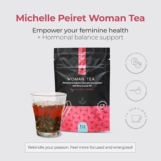 Michelle Peiret Woman Tea, Fenugreek and Fenugreek Tea with Fennel Seed, Hormonal Balance Support & Feminine Wellness, Strawberry Flavor, 15 servings
