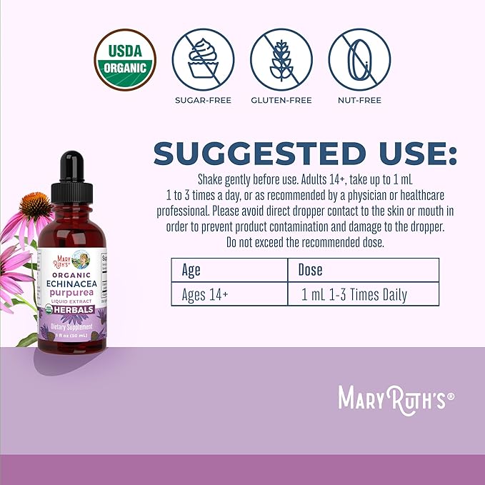 MaryRuth Organics Herbal Supplement Drop | Immune Support | USDA Echinacea Purpurea Liquid | Immune Support | Skin Health | Vegan | Non-GMO | Gluten Free | 1 Fl Oz