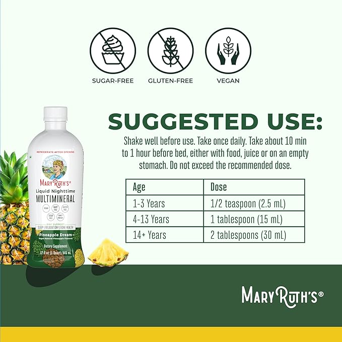 MaryRuth's Liquid Nighttime Multimineral | NO Melatonin | Bedtime Routine | Magnesium Citrate | Calcium | Zinc | Vitamin D3| Available in 4 Flavors | Vegan | Sugar Free | Gluten Free | 32 Oz