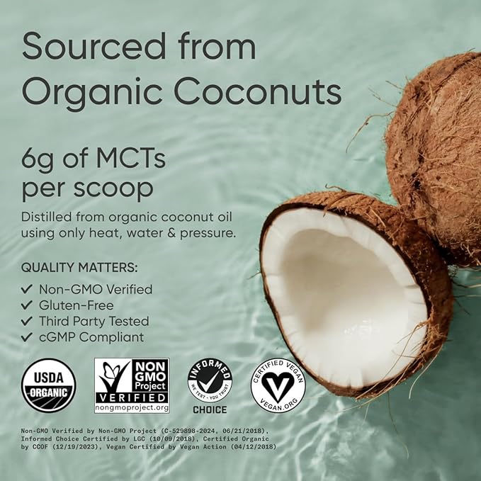 Sports Research Organic MCT Oil Powder - Keto & Vegan MCTs C8, C10 from Coconuts - Fatty Acid Brain & Body Fuel, Non-GMO & Gluten Free - Unflavored, Perfect in Coffee, Tea & Protein Shakes - 10.6 oz