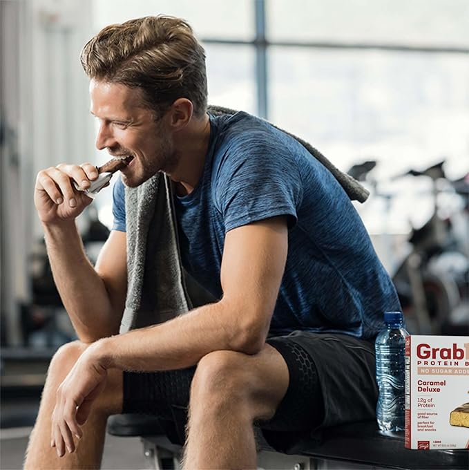 Grab1 Sugar Free Protein Bars, Caramel Deluxe (3 Pack- 12 Bars) | Delicious and Nutritious | Low Calorie | Only 1g Sugar